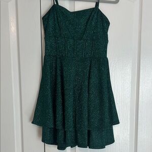 City Studios 5/6 emerald green glitter tiered fit and flared dress juniors
